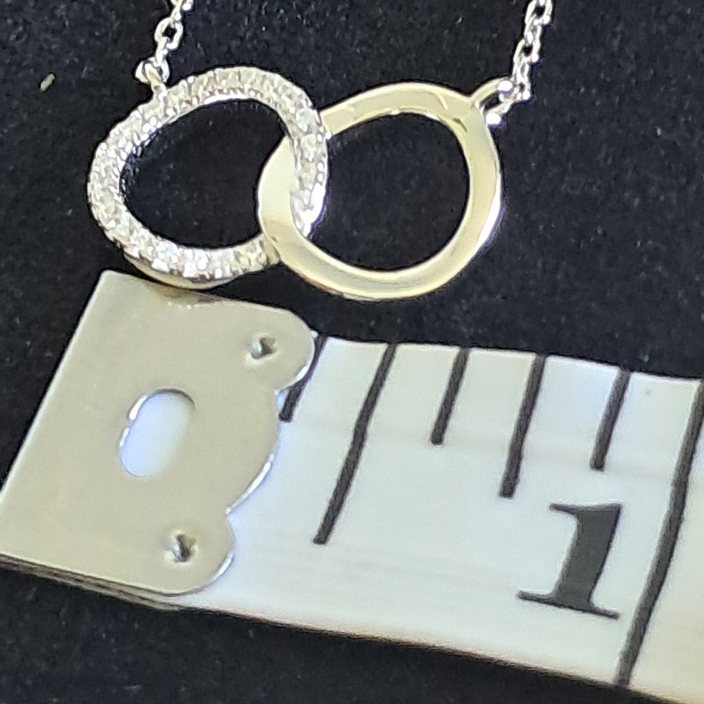 Sterling Silver Double Halo/Circle Cubic Zirconia Necklace - Picture 5 of 8